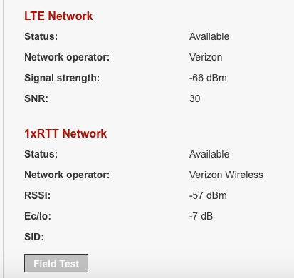 Diagnostics view Status, Signal Strength and other Info