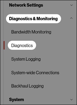 Diagnostics menu