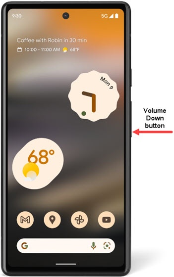 Google logo with volume down button