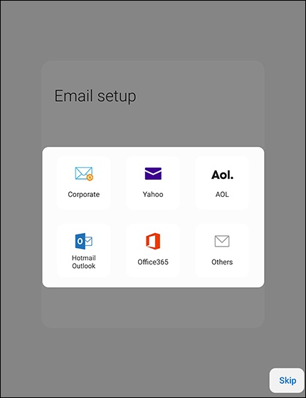 Email Setup screen