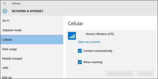Verizon Wireless with selectable options