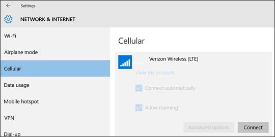 Verizon Wireless connection with Connect