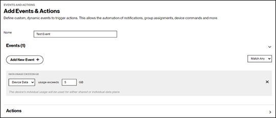 Events & Actions window