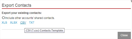 Export contacts file type