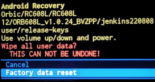 Android Recovery Screen Select FDR