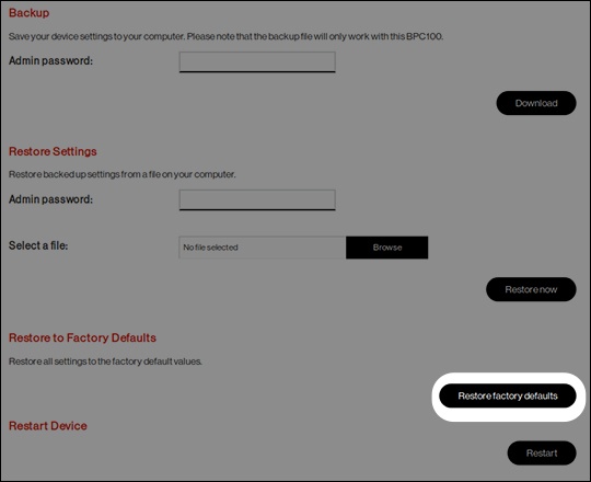 Restore factory defaults