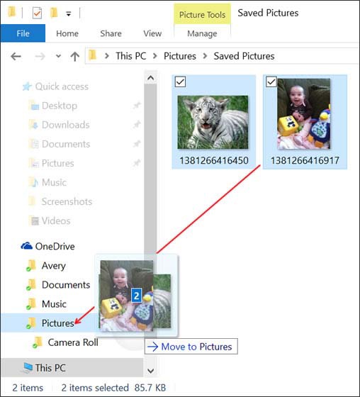 File Explorer with images and OneDrive folder