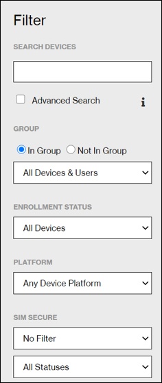 Device filter options