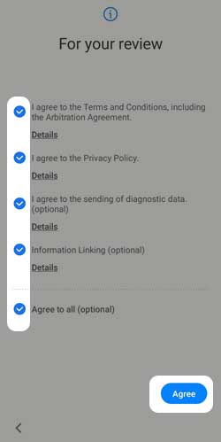 review terms and privacy policy