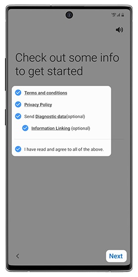 Terms and Conditions / Privacy screen