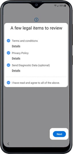 Terms and Conditions / Privacy screen