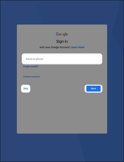 Google sign-in screen