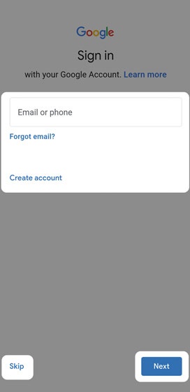 Google sign-in screen