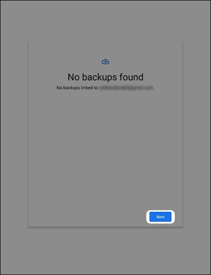Google restore backup screen