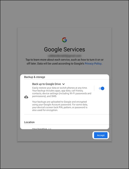 Google Services screen