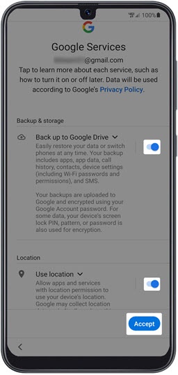 Google Services screen