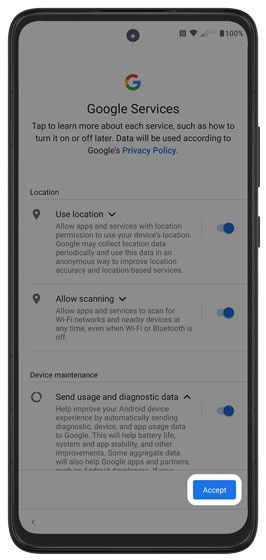 Google Services Screen