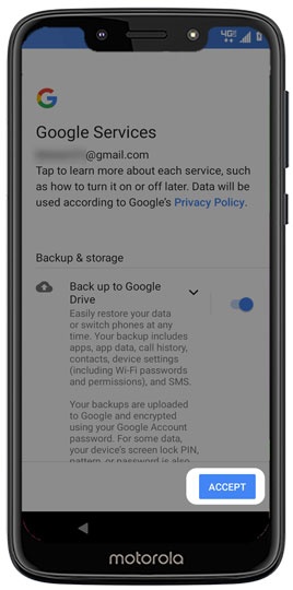Google services screen
