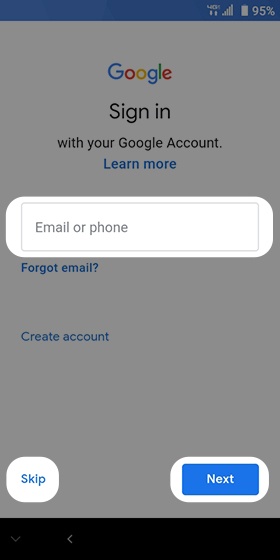 Google sign-in screen