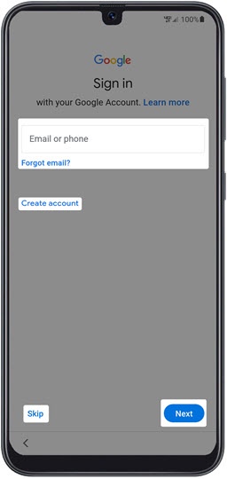 Google sign-in screen
