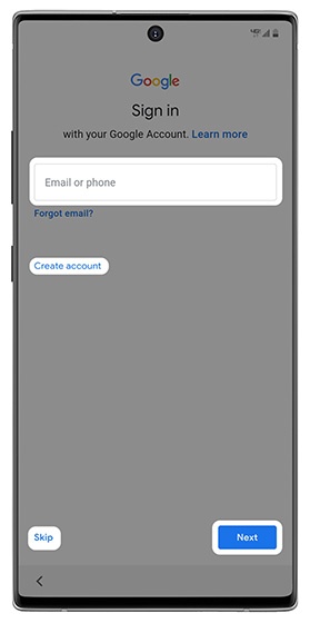 Google sign-in screen