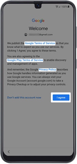 Google terms screen