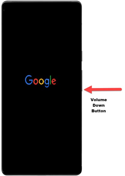 Google logo with volume down button