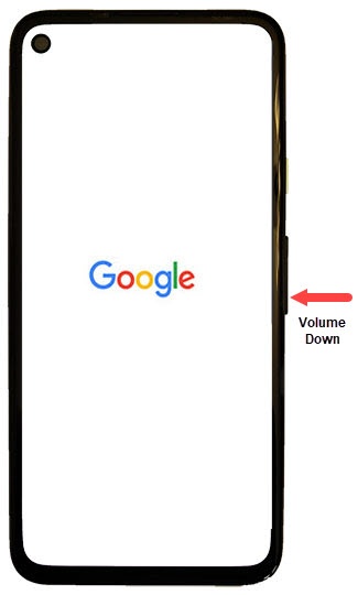 Google logo with volume down button