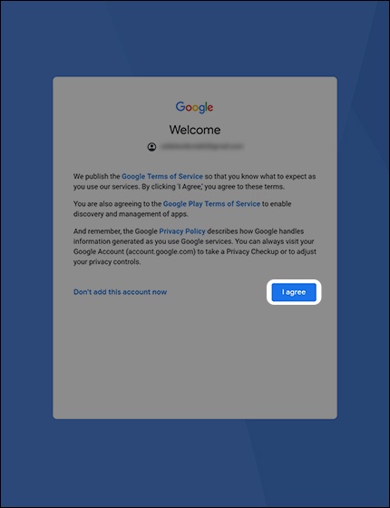 Google welcome screen