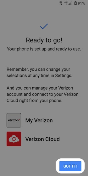 Setup confirmation screen