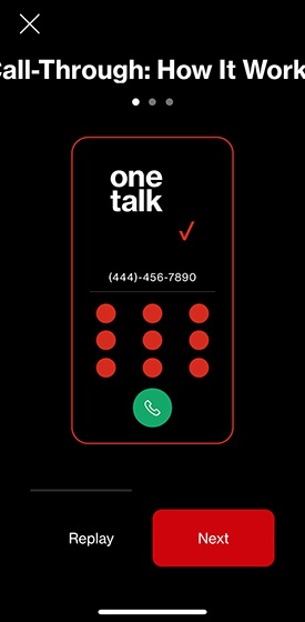 Tutorial screens explaining how Call-Through functions