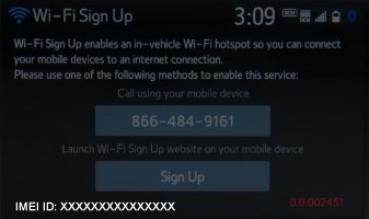 Wi-Fi Sign Up screen with IMEI ID