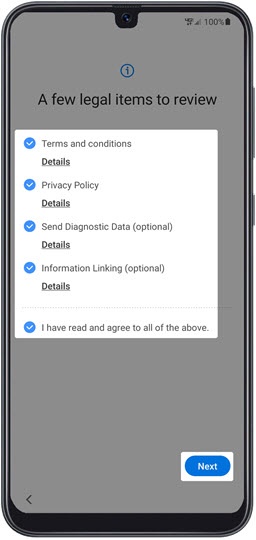 A few legal items to review screen