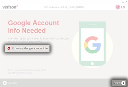 Click I Know My Google Info