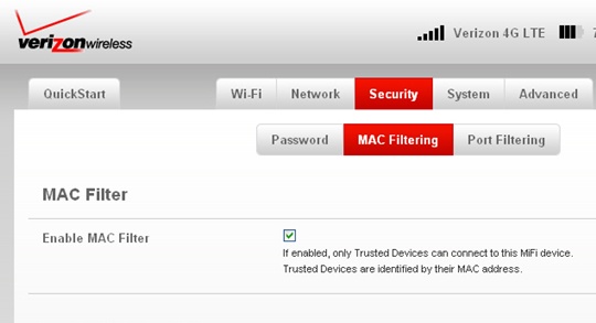 MAC Filtering with Enable MAC Filter