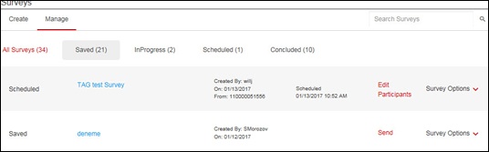 Manage survey