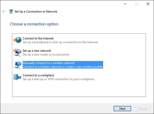 Selecting a wireless network connection method