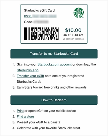 Starbucks virtual gift deals card