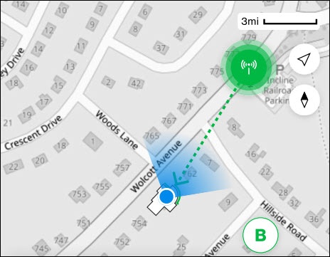 Map screen showing the direction of the nearest 5G tower relative to the home.