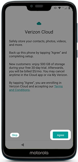 To set up Verizon Cloud, tap Next then follow the on screen instructions