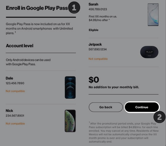 Add Google Play Pass Subscription - My Verizon app