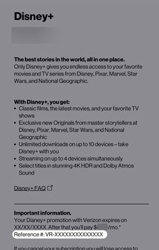 View the Disney+ reference number.