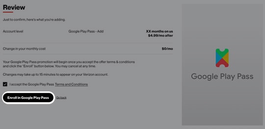 Add Google Play Pass Subscription - My Verizon app