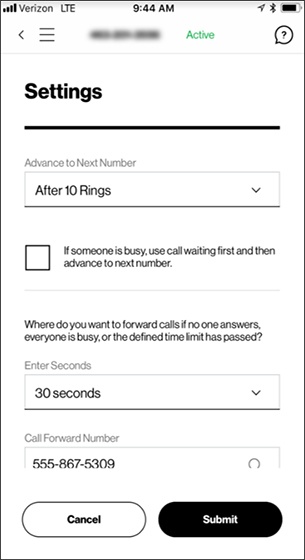 Settings screen