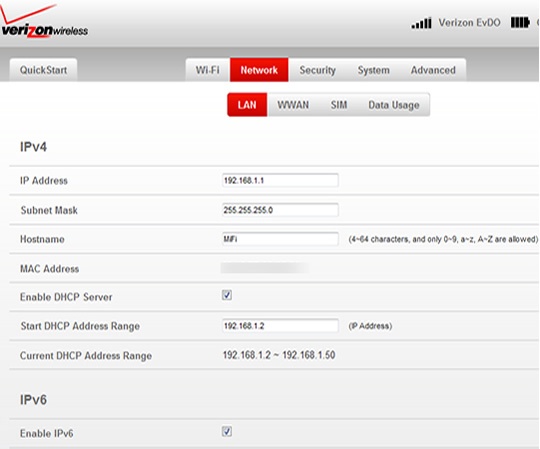 Network tab with LAN