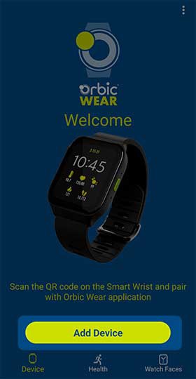 Orbic Wear Welcome screen