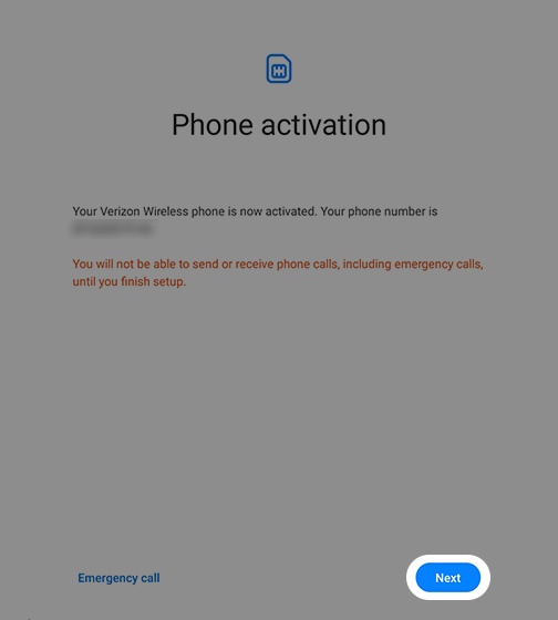 Phone activation screen