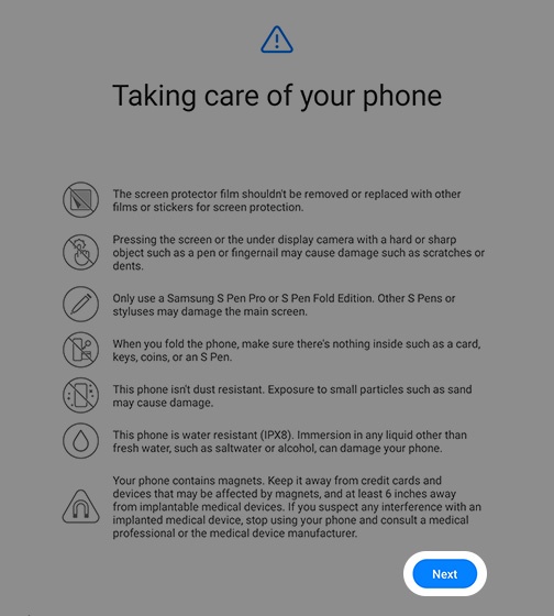 Taking care screen