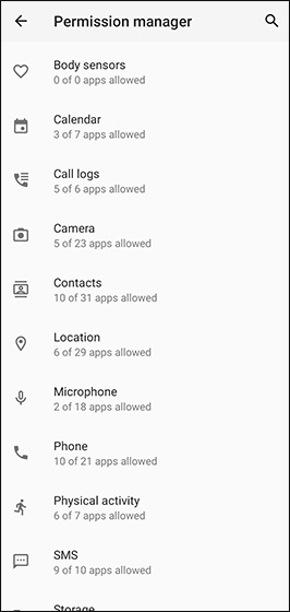 App permissions screen