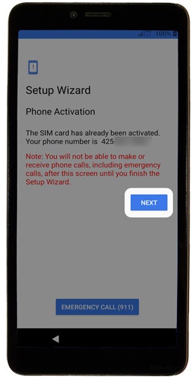 Phone Activation screen